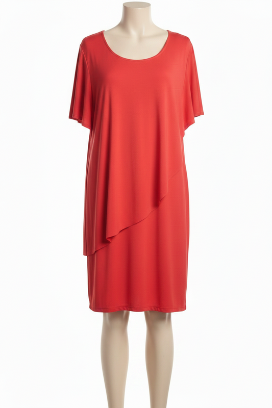 Vestido Rojo Midi Doble Capa Manga Corta L.G. Disseng