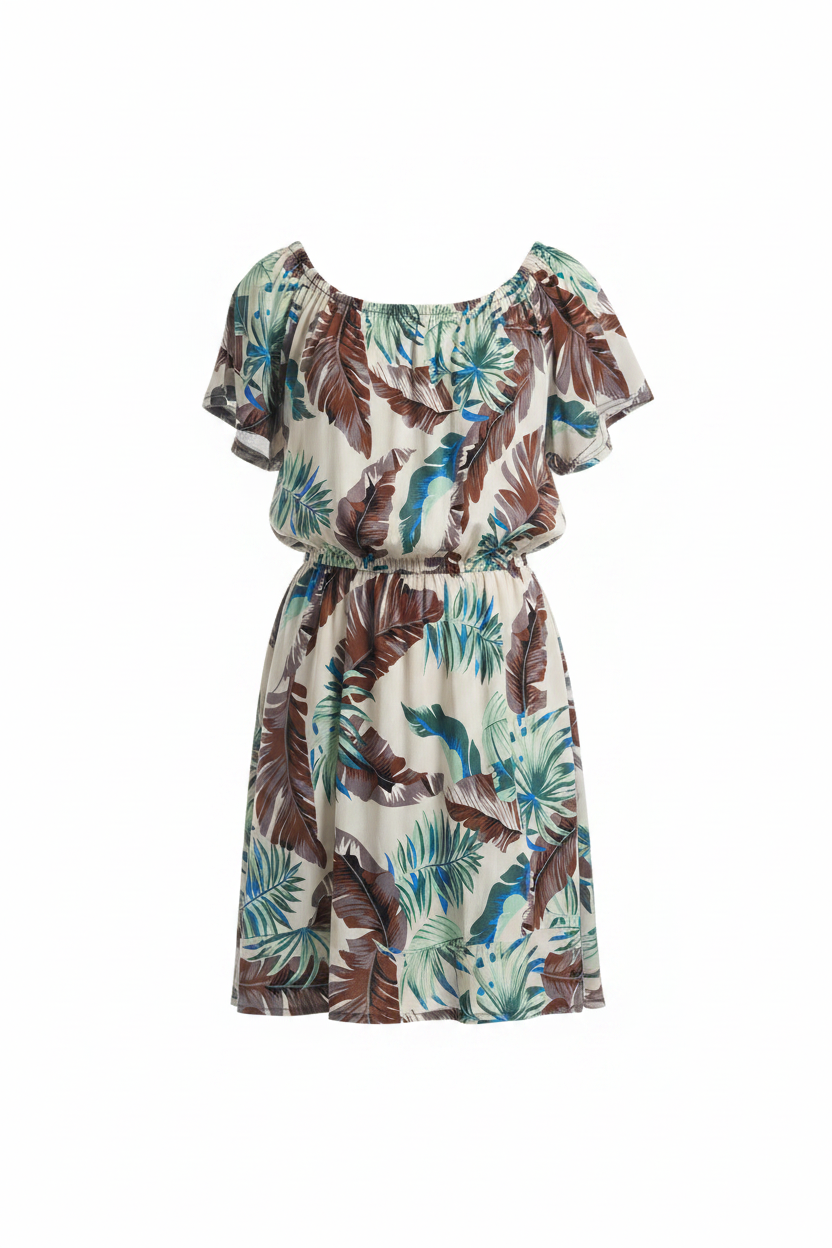 Vestido Midi Tropical Estampado Hojas